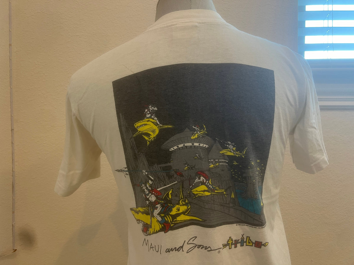 Vintage 8039s Maui and Sons Tribe Surfing White T Shirt Size M Graphic Tee – Premium Graphic · High-Quality Print