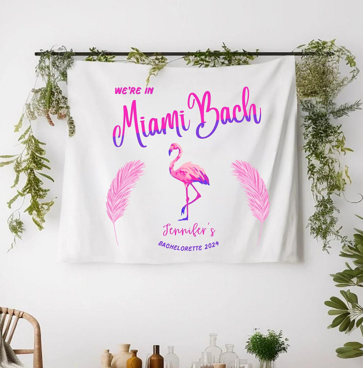 Miami Bach Banner Miami Bachelorette Banner Tapestry Custom Bridal Party Shower Decor Bachelorette Weekend Backdrop Bridal Party Welcome Graphic Tee – Warm & Stylish · Great Gift For Fans
