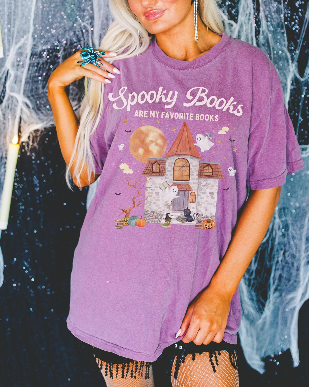 Spooky Bookish Tee Shirt for Halloween Spooky Books Are My Favorite Books Cute Whimsigoth Fall TShirt with Ghosts Reading Books 90s Vibe Graphic Tee – Easygoing Wear · Trending Graphic Apparel