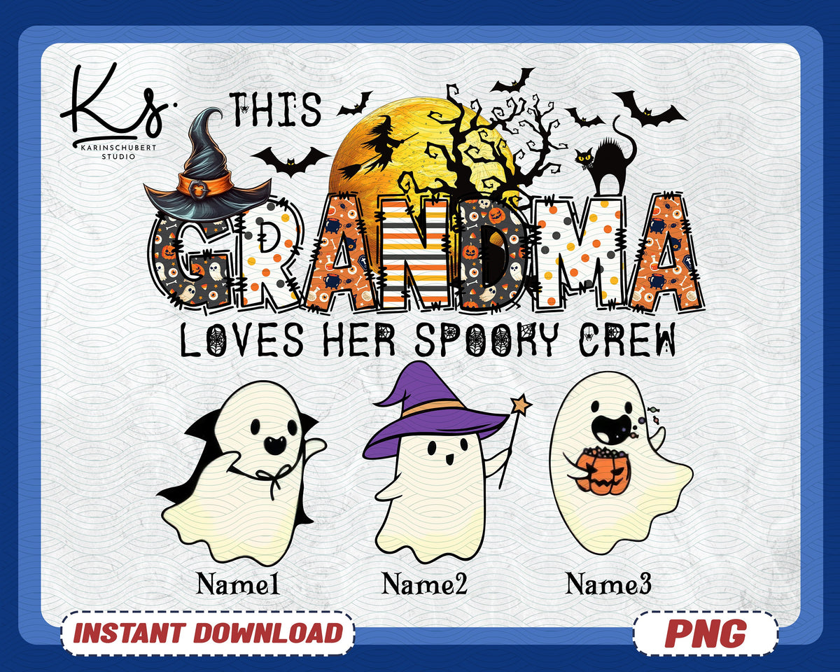 This Nana Grandma Loves Her Spooky Crew Png Personalized Nanas Ghosts Png Custom Halloween Png Spooky Nana With Custom Kid Names Png Graphic Tee – Aesthetic Look · Top Pick For Any Outfit