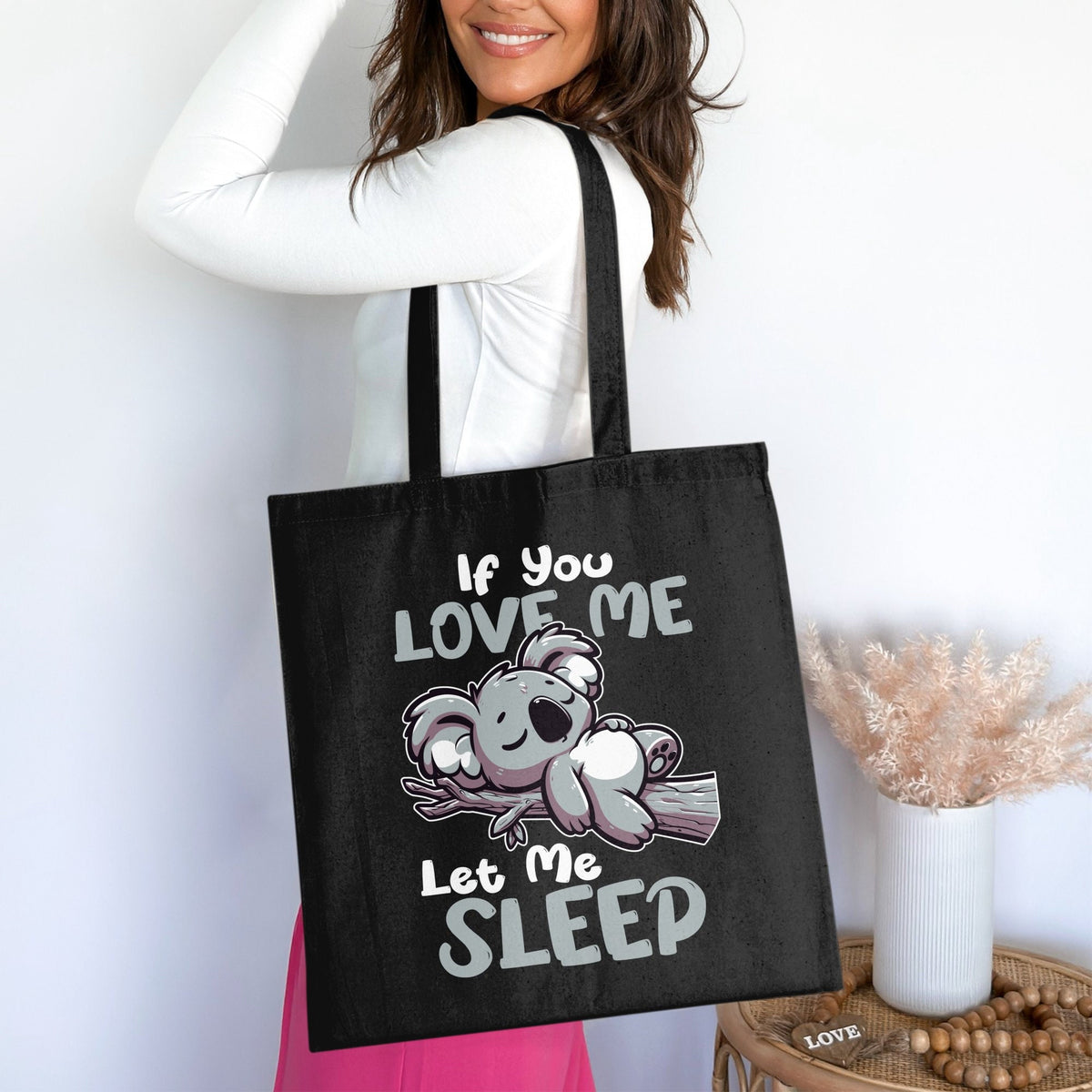 Cute Koala Sleep Print Tote Bag Funny Lazy Design for Lazy People Adorable Animal Lover Gift Fun Sleep Enthusiast Present Tote Bag – Soft Feel · High-Quality Print