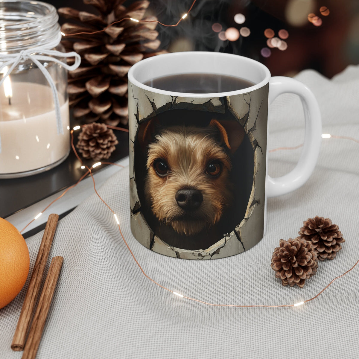 Coffee Mug Cute Dog Breaking Through Wall Art Adorable Puppy Expression Unique Dog Lovers Gift Cute Pet Mug Funny Puppy Mug Graphic Tee – Premium Graphic · Must-Have Style