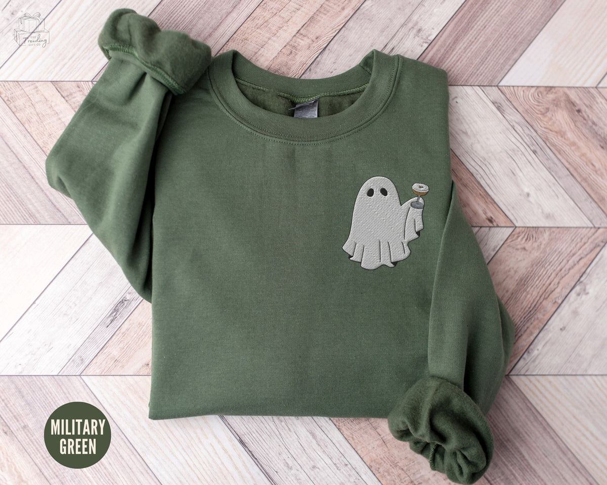 Embroidered Espresso Martini Ghost SweatshirtHalloween Coffee Lovers Gift Cocktail CrewneckLittle Ghost Alcoholic GiftsHalloween Sweater Sweatshirt – Bold Style · Perfect For Daily Wear