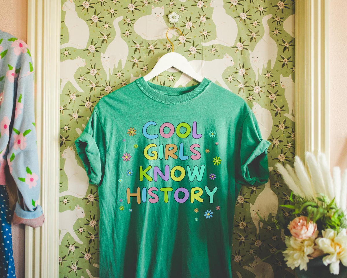 Cute History Teacher Tee Shirt for History Lover or History Buff Cool Girls Know History Silly Historian TShirt with Boho Retro Flowers Graphic Tee – Easygoing Wear · Great Gift For Fans