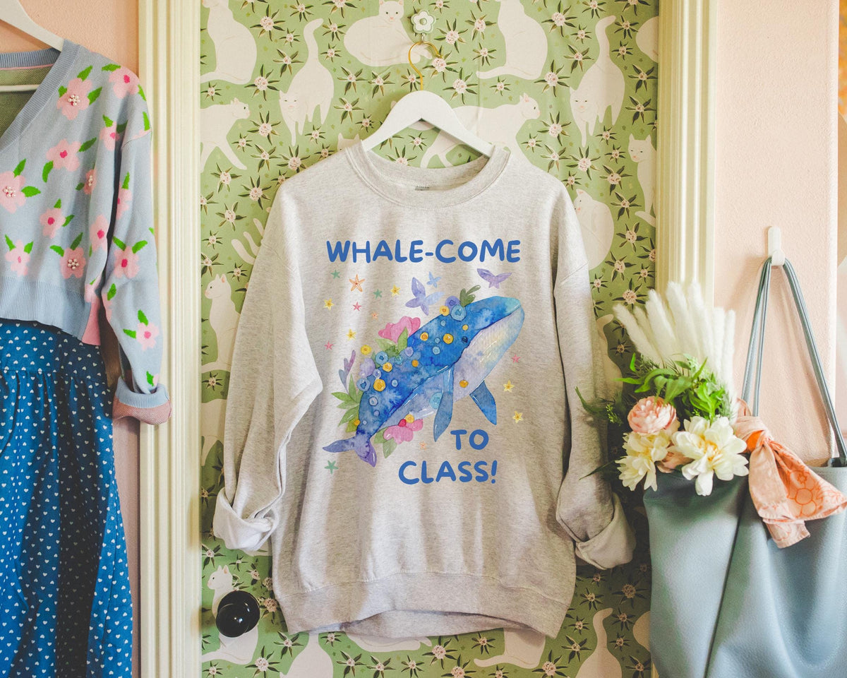 First Day of School Crewneck First Grade Teacher or Second Grade Teacher Who Loves Animals WhaleCome to Class Cute Ocean Animal Shirt Graphic Tee – Bold Style · High-Quality Print