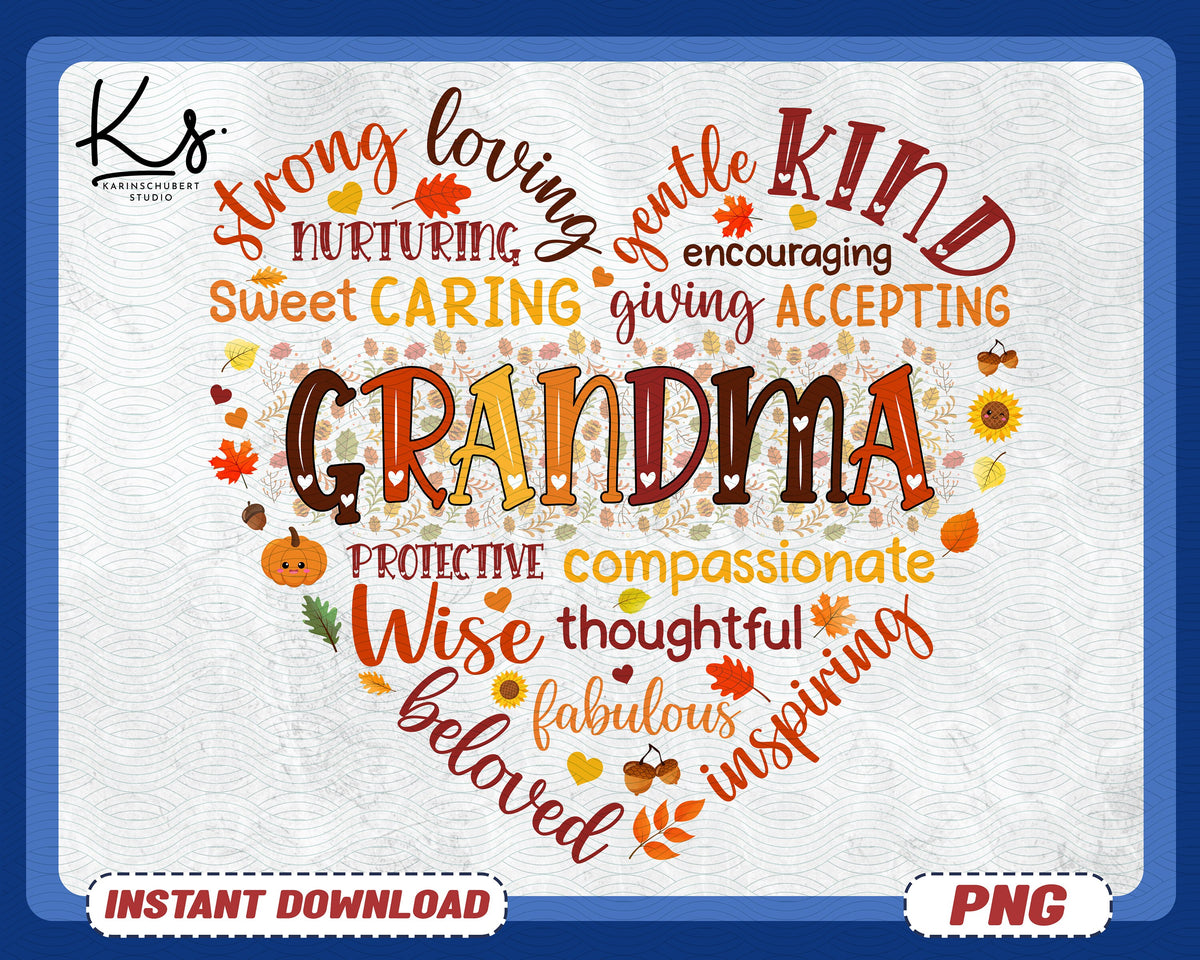Grandma Heart Shaped Word Png Blessed Grandma Png Autumn Nana Pumpkins Png Fall Grandma Png Grandmother Png Mothers Day Png Mom Png Graphic Tee – Bold Style · Perfect For Daily Wear