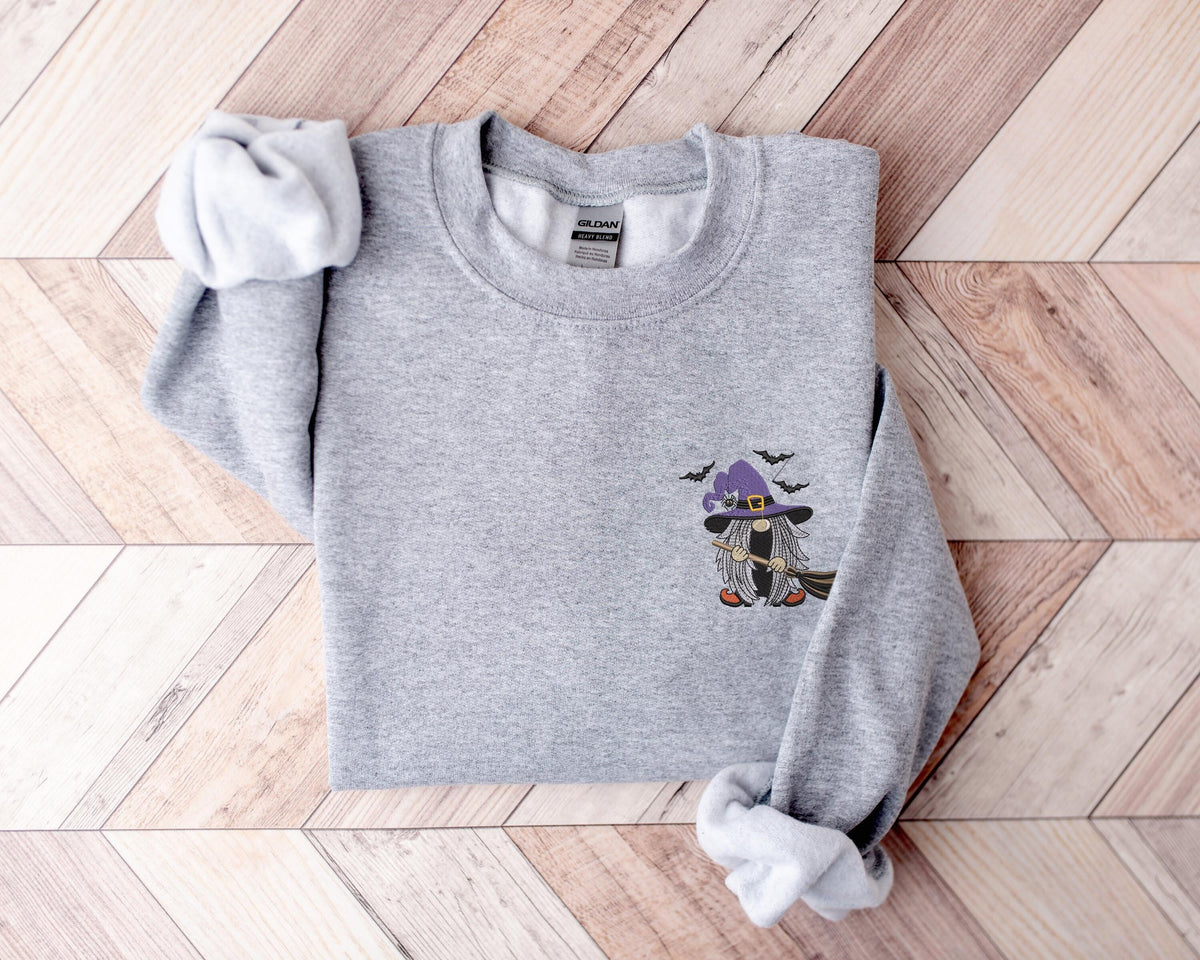 Embroidered Witch Sweatshirt Embroidered Halloween Shirt Halloween Gnome Sweatshirt Funny Halloween Shirt Halloween Sweatshirt Sweatshirt – Aesthetic Look · Perfect For Daily Wear