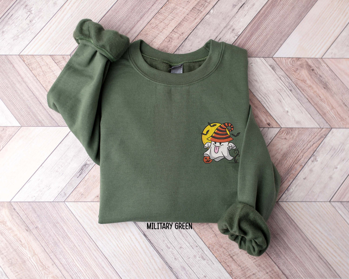 Embroidered Ghost Sweatshirt Embroidered Halloween Shirt Halloween Ghost Sweatshirt Funny Halloween Shirt Halloween Sweatshirt Sweatshirt – Warm & Stylish · High-Quality Print