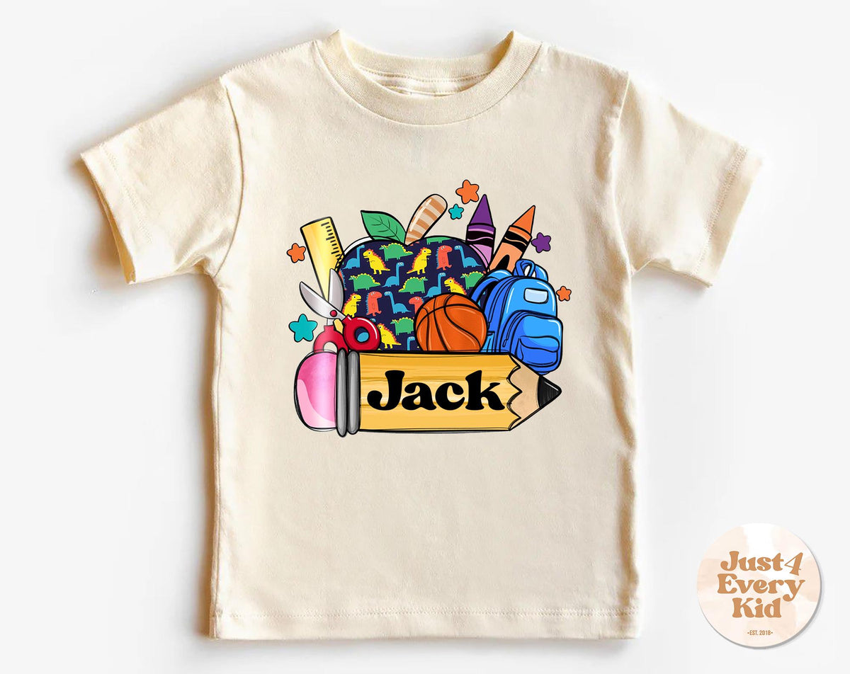 Personalized Back to School Shirt Custom Name Pencil Shirt For Boys First day of School Shirt with Name First day of School Gift Graphic Tee – Soft Feel · Top Pick For Any Outfit