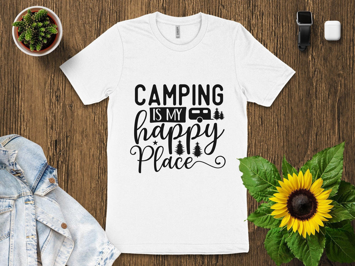 Camping Is My Happy Place T Shirt Outdoor Adventure Tee Nature Lover Gift Unisex Camping Shirt Casual Forest Graphic Top Graphic Tee – Premium Graphic · Top Pick For Any Outfit