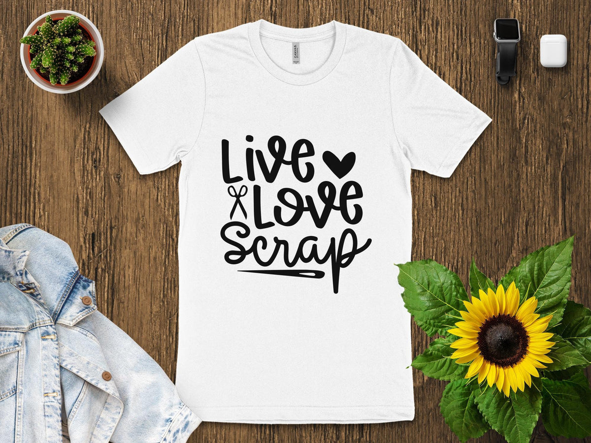 Live Love Scrap T Shirt Crafting Shirt Scrapbooking Tee Cute Craft Shirts Gift for Crafters Fun Scrapbook Lover Tee Graphic Tee – Feel-Good Design · High-Quality Print