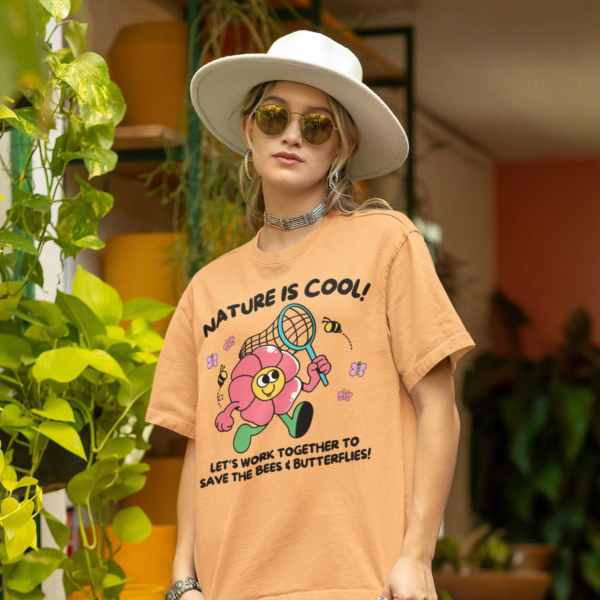 Funny Teacher Tee Shirt for Environmental Scientist or Gardener Nature is Cool Butterfly Lover Gift Retro Y2K Aesthetic TShirt with Bees Graphic Tee – Everyday Comfort · Perfect For Daily Wear