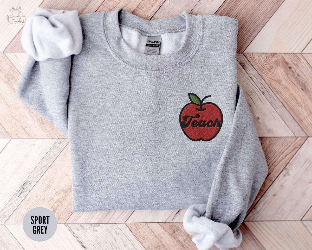 Embroidered Teacher Apple Sweatshirt First Day of School New Teacher Appreciation Gift Teaching Crewneck Favorite Teacher Gift Sweatshirt – Warm & Stylish · Top Pick For Any Outfit