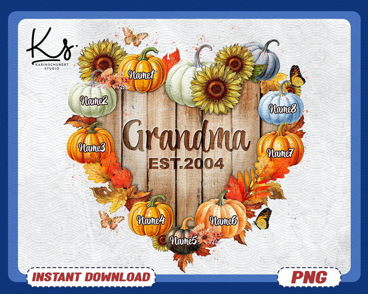 Grandma Mom Fall Pumpkin Heart Png Autumn Nana Pumpkins Png Fall Nana With Kidnames Hello Autumn Png Fall Vibes Png Thanksgiving Gift Graphic Tee – Soft Feel · Must-Have Style