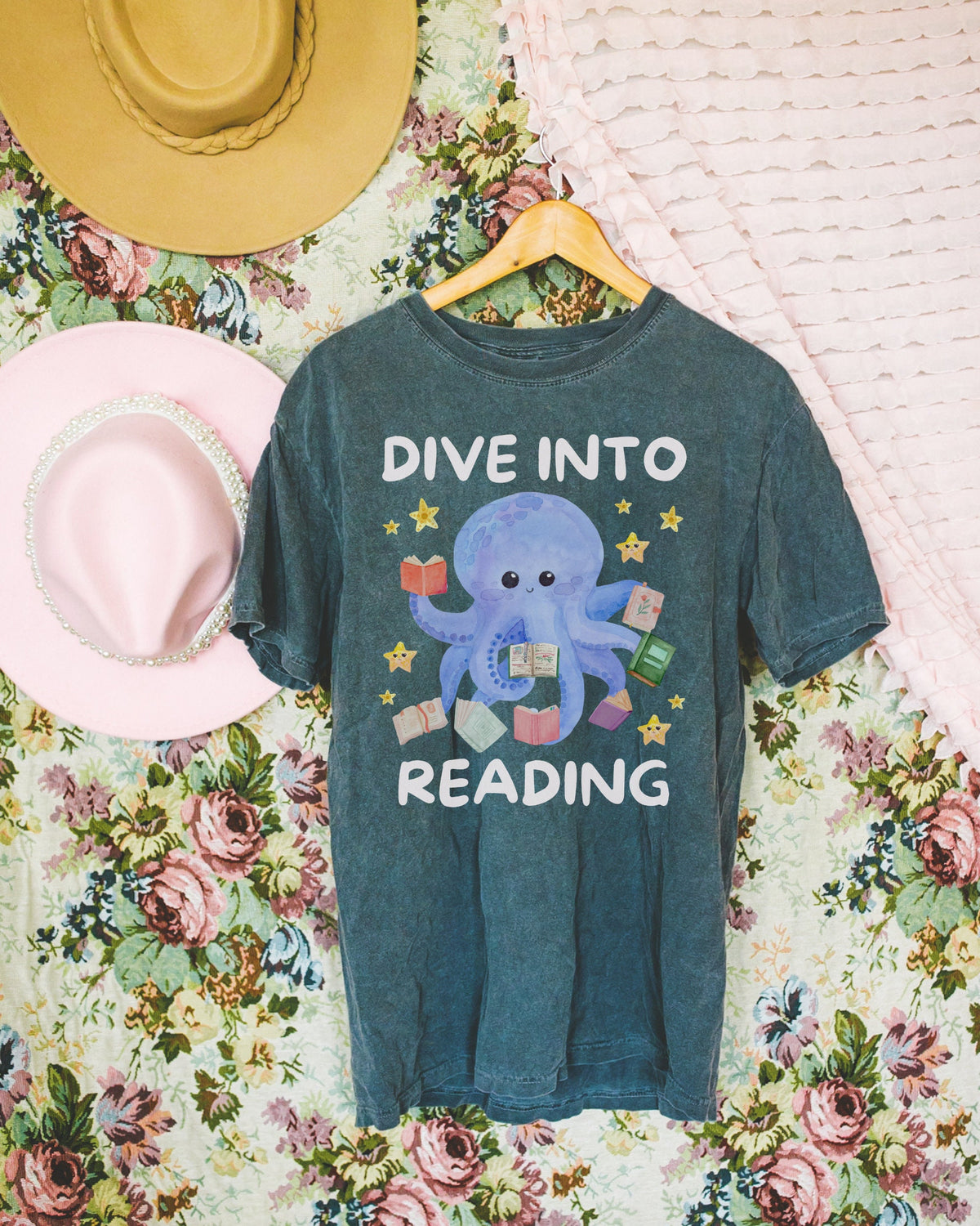 Silly Reading Teacher Shirt for First Grade Teacher Dive into Reading Cute Animal Lover Tee for School Librarian Octopus Reading Books Graphic Tee – Easygoing Wear · Top Pick For Any Outfit