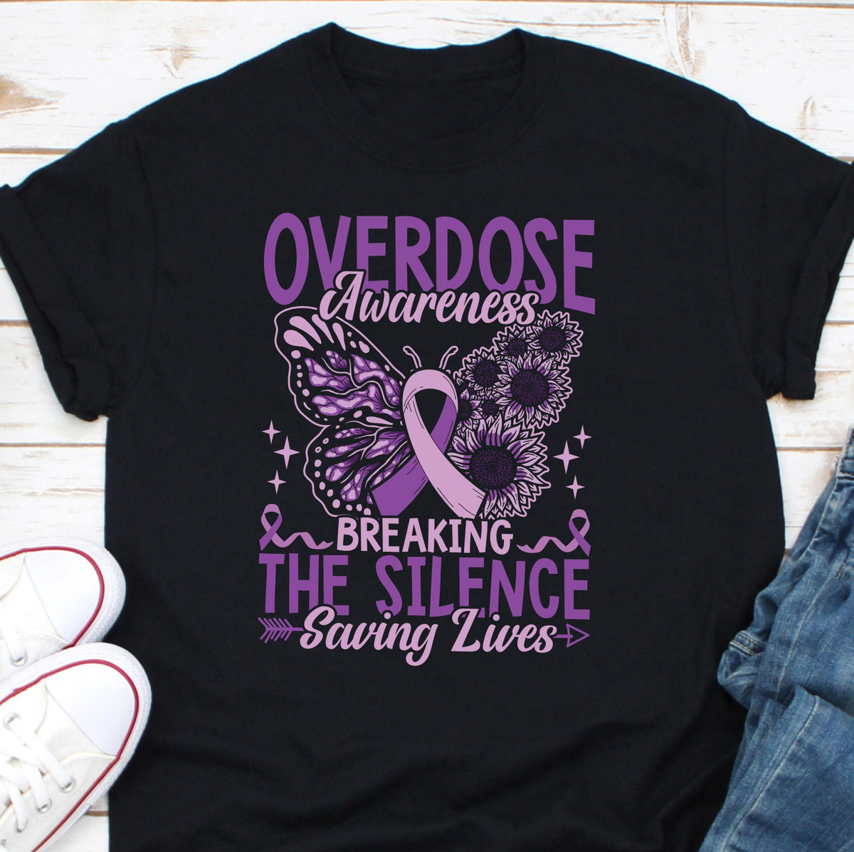 Overdose Awareness Breaking The Silence Saving Lives Shirt Purple Ribbon Shirt Overdose Awareness Shirt Drugs Overdose Shirt Graphic Tee – Soft Feel · Trending Graphic Apparel
