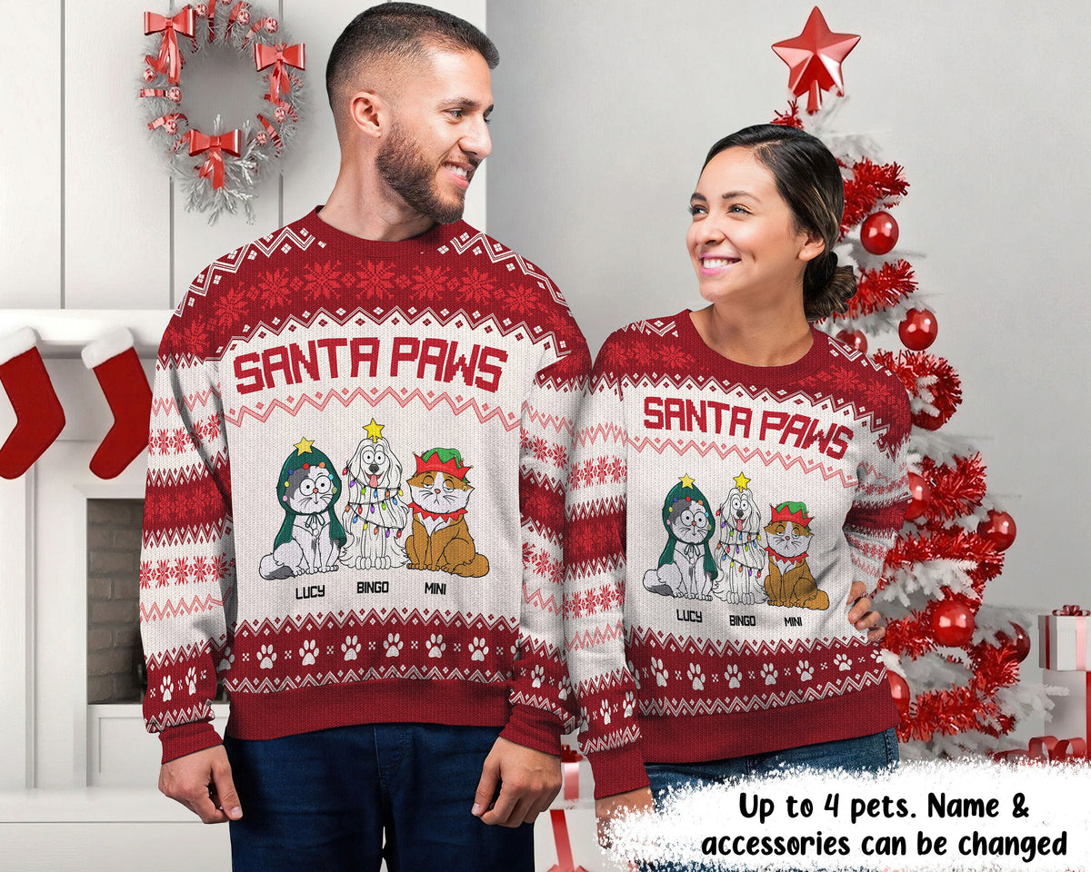 Santa Paws Christmas Gift For Dog Lovers Cat Lovers Dog Cat Pet Owners Gift Fur Mom Fur Dad Personalized Custom Unisex Ugly Sweater Graphic Tee – Feel-Good Design · Great Gift For Fans