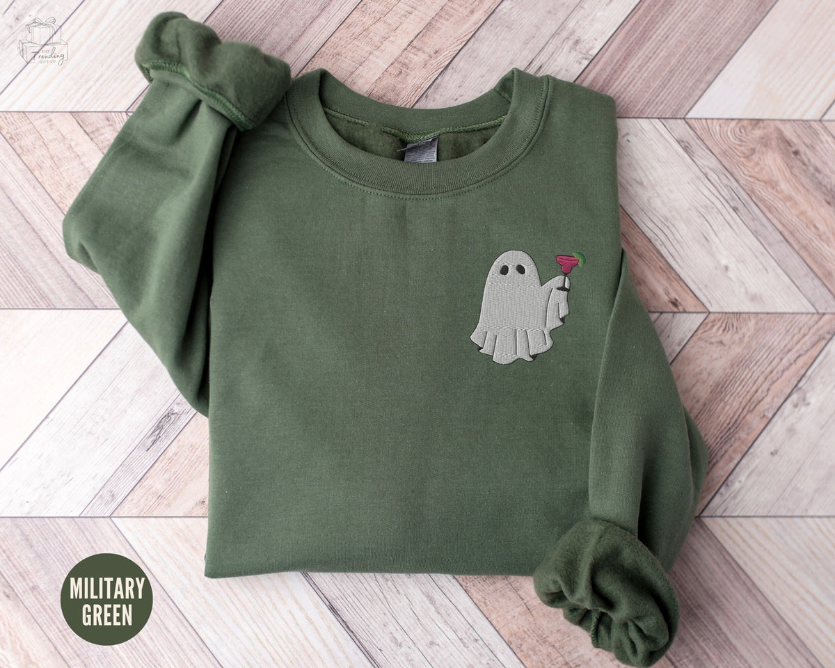 Embroidered Ghost with Cocktail CrewneckHalloween SweatshirtDirty Martini Lover GiftLittle Ghost Tini Time Alcoholic GiftsGhost Sweater Sweatshirt – Easygoing Wear · Must-Have Style