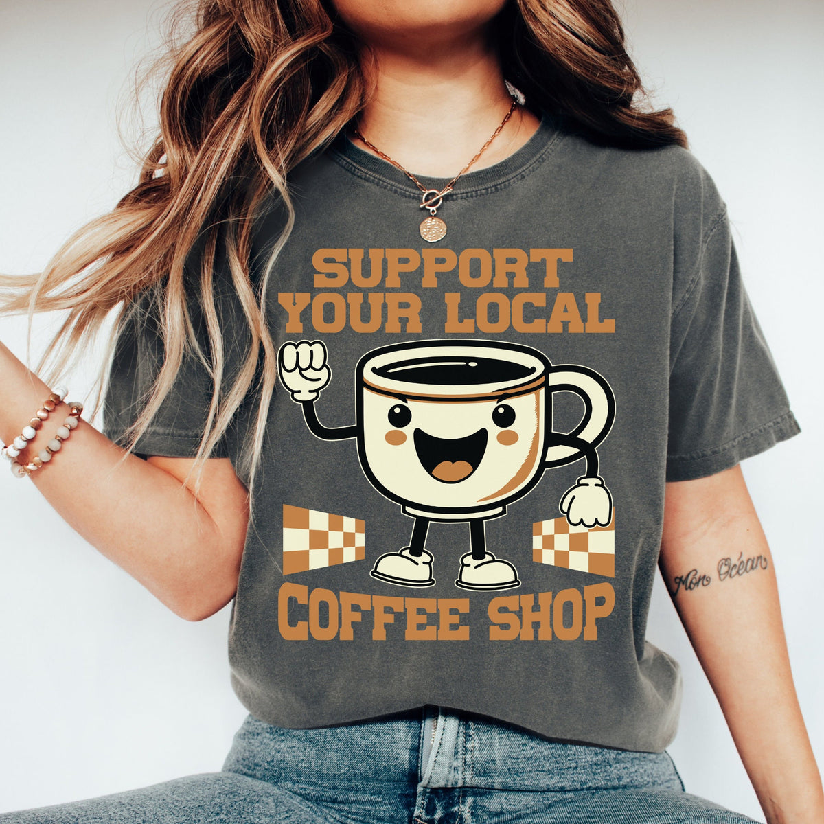 Support your local coffee shop tee retro graphic tee Coffee Culture tshirt Graphic Tee – Everyday Comfort · High-Quality Print