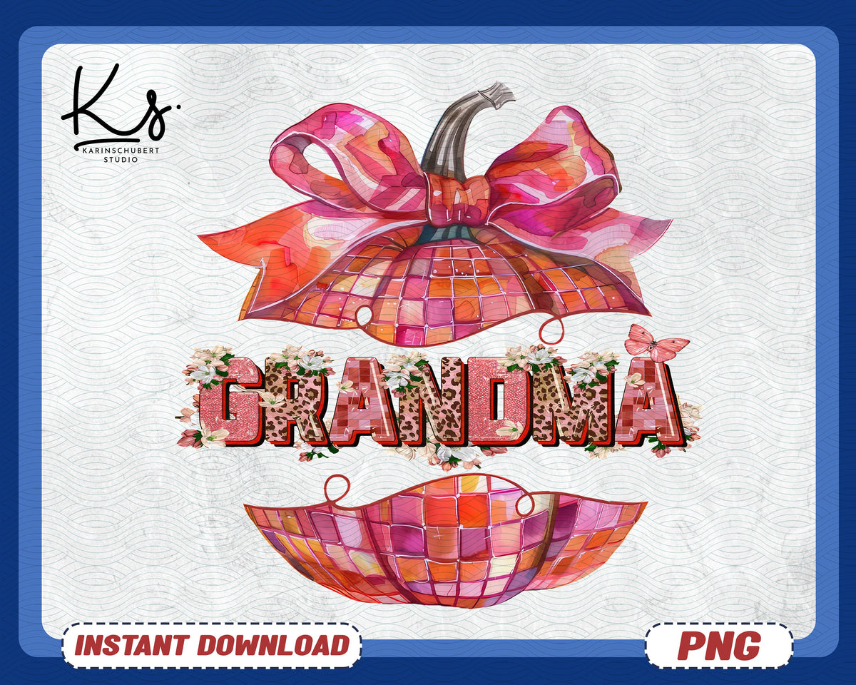 Grandma Leopard Pink Pumpkin With Flowers Png Retro Fall Halloween Design Png Pink Coquette Bow Png Spooky Mama Disco Ball Pumpkin Png Graphic Tee – Feel-Good Design · High-Quality Print