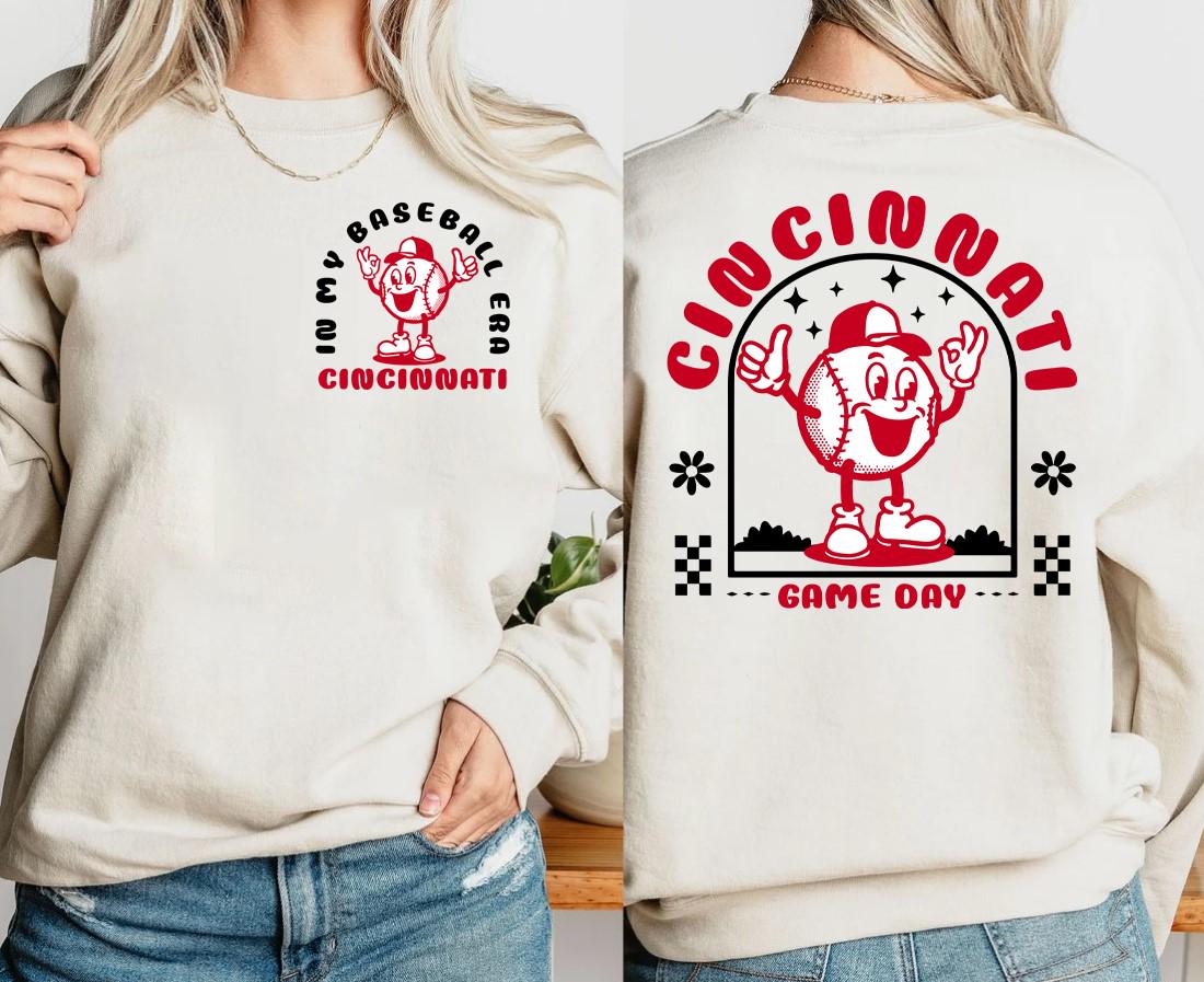 Cincinnati Baseball Era Vintage 2 Side Sweatshirt Cincinnati Baseball Gameday Retro 90s Hoodie In My Baseball Era Cute Shirt For Her Hoodie – Fan Favorite · Trending Graphic Apparel