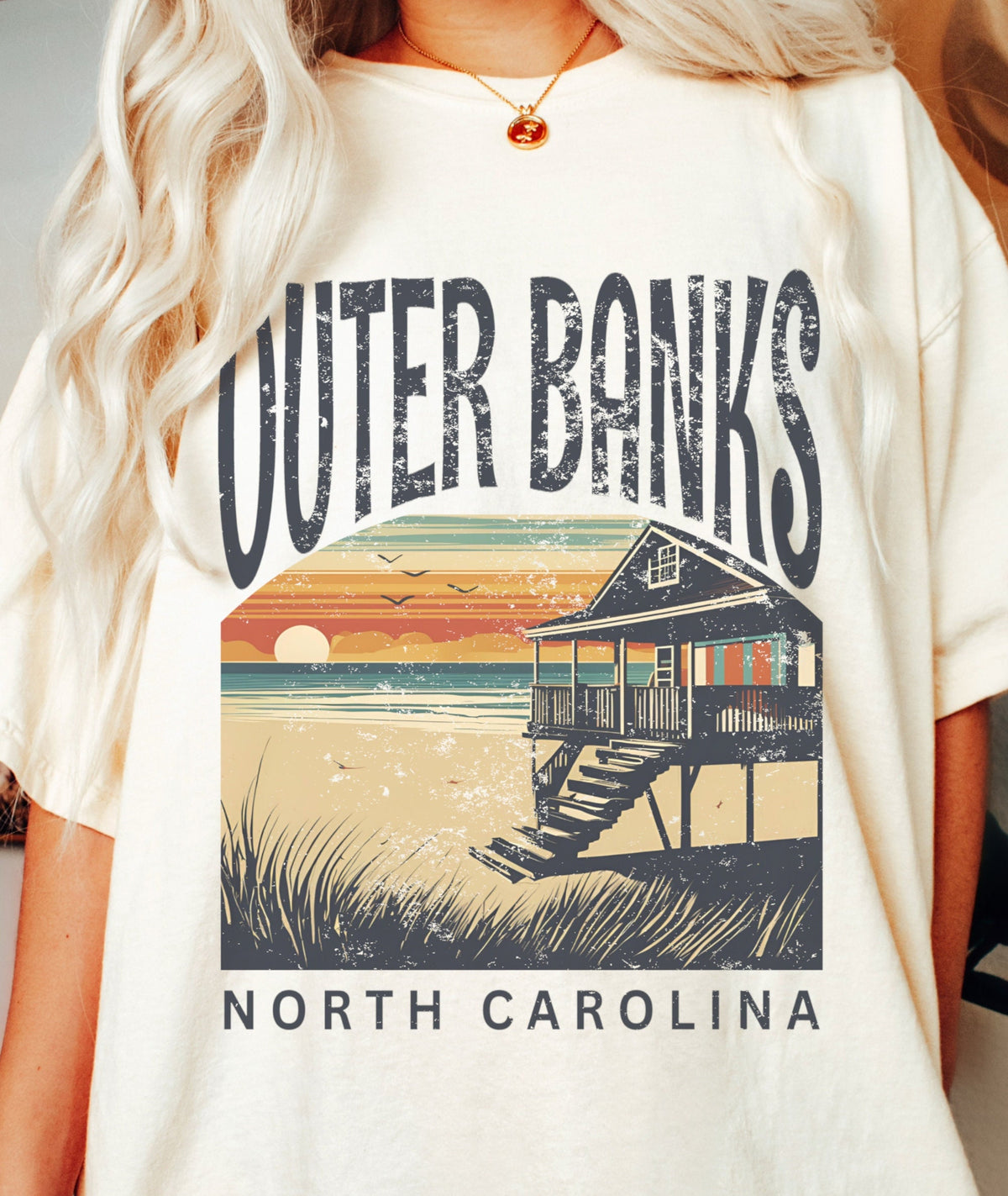 Retro Outer Banks Tshirt Beach Gift North Carolina Tee Graphic Tee – Cozy Vibes · High-Quality Print