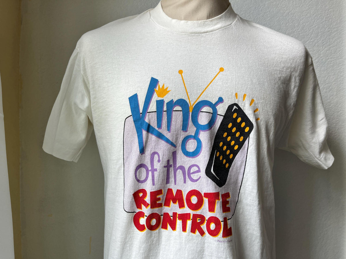 Vintage 9039s King Of The Remote Control White TShirt Size L Graphic Tee – Premium Graphic · Trending Graphic Apparel