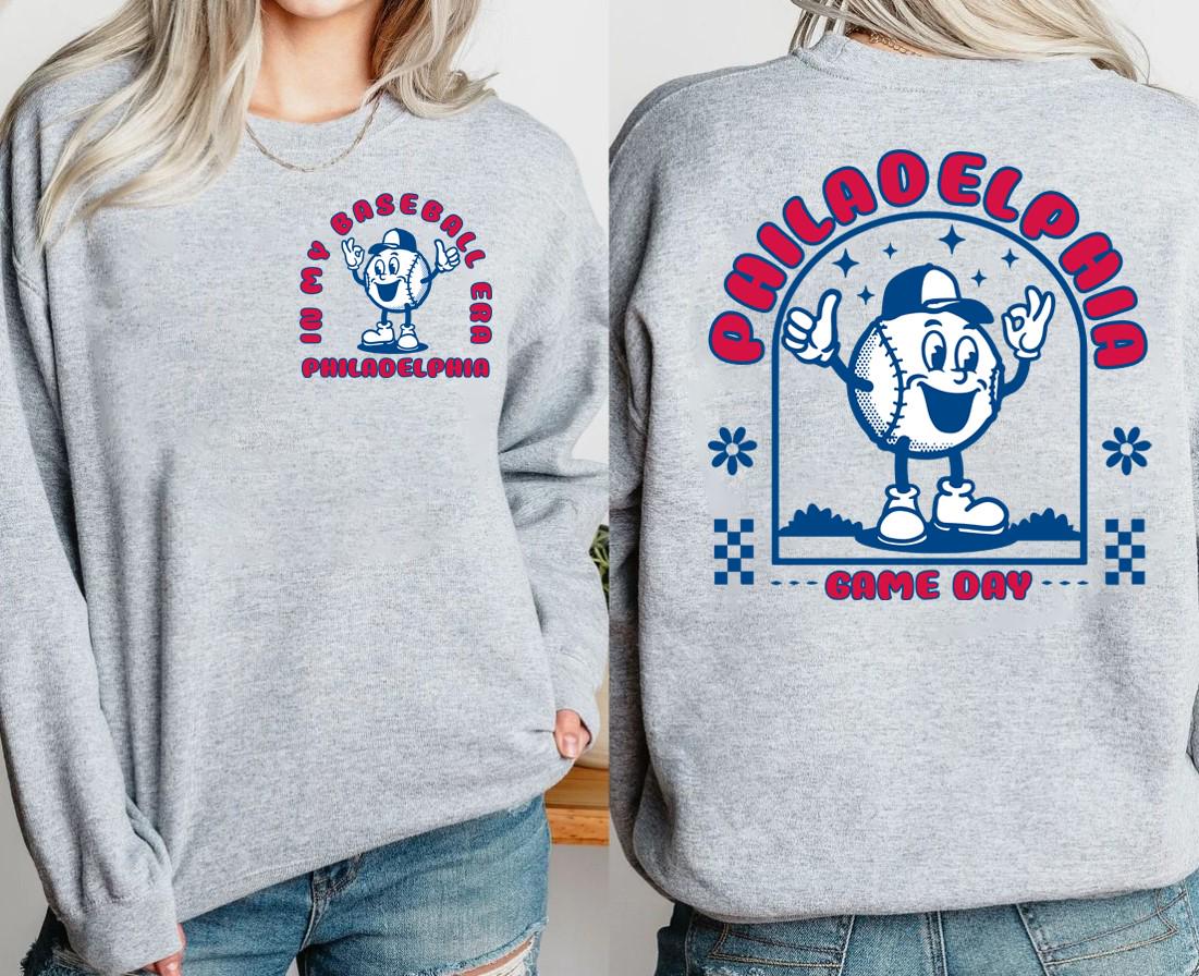 Philadelphia Baseball Era 2 Side Sweatshirt Philadelphia Baseball Gameday Vintage Hoodie In My Baseball Era Shirt Baseball Retro 90s Tee Hoodie – Warm & Stylish · Perfect For Daily Wear