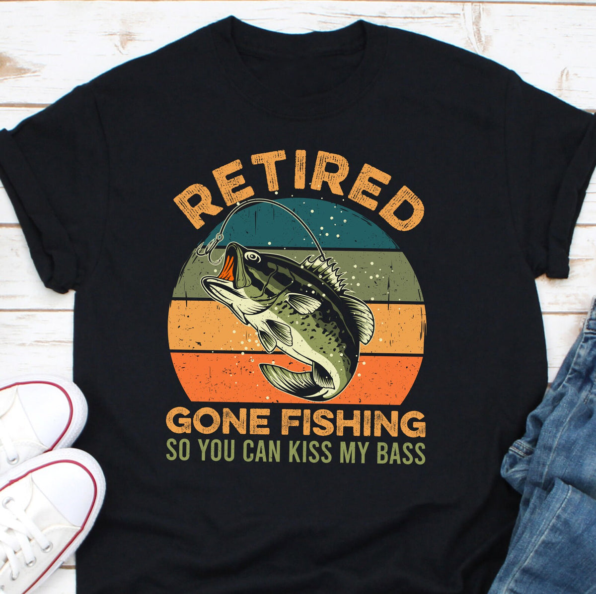 Retired Shirt Gone Fishing So Kiss My Bass Shirt Fishing Joke Shirt Funny Fishing Shirt Retirement Shirt Retired Fisherman T Shirt Gift Graphic Tee – Premium Graphic · High-Quality Print