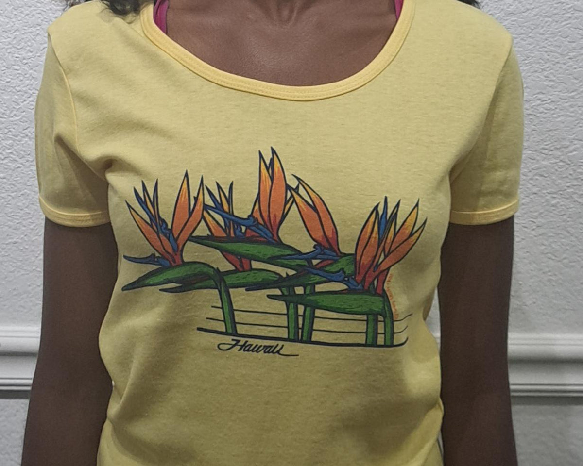 Vintage 90s Hawaii yellow Tshirt modeled size S Graphic Tee – Bold Style · High-Quality Print