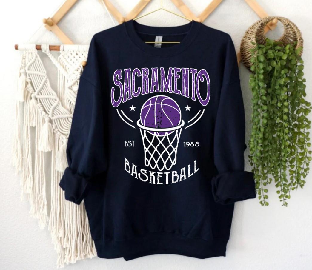 Retro Sacramento Basketball Est 1985 Navy Sweatshirt Vintage Sacramento Basketball Team Gameday Hoodie Basketball Retro Shirt For Dad Hoodie – Premium Graphic · High-Quality Print