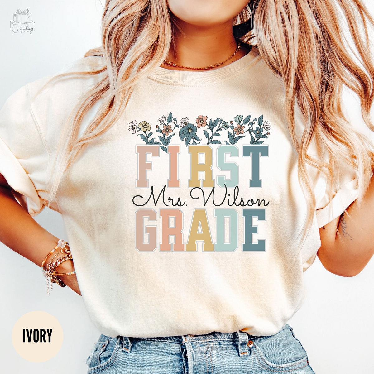 Custom First Grade Teacher Shirt 1st Grade Shirt Personalized Wildflower Teacher Tshirt Grade Level Teach Shirts Graphic Tee – Soft Feel · Great Gift For Fans