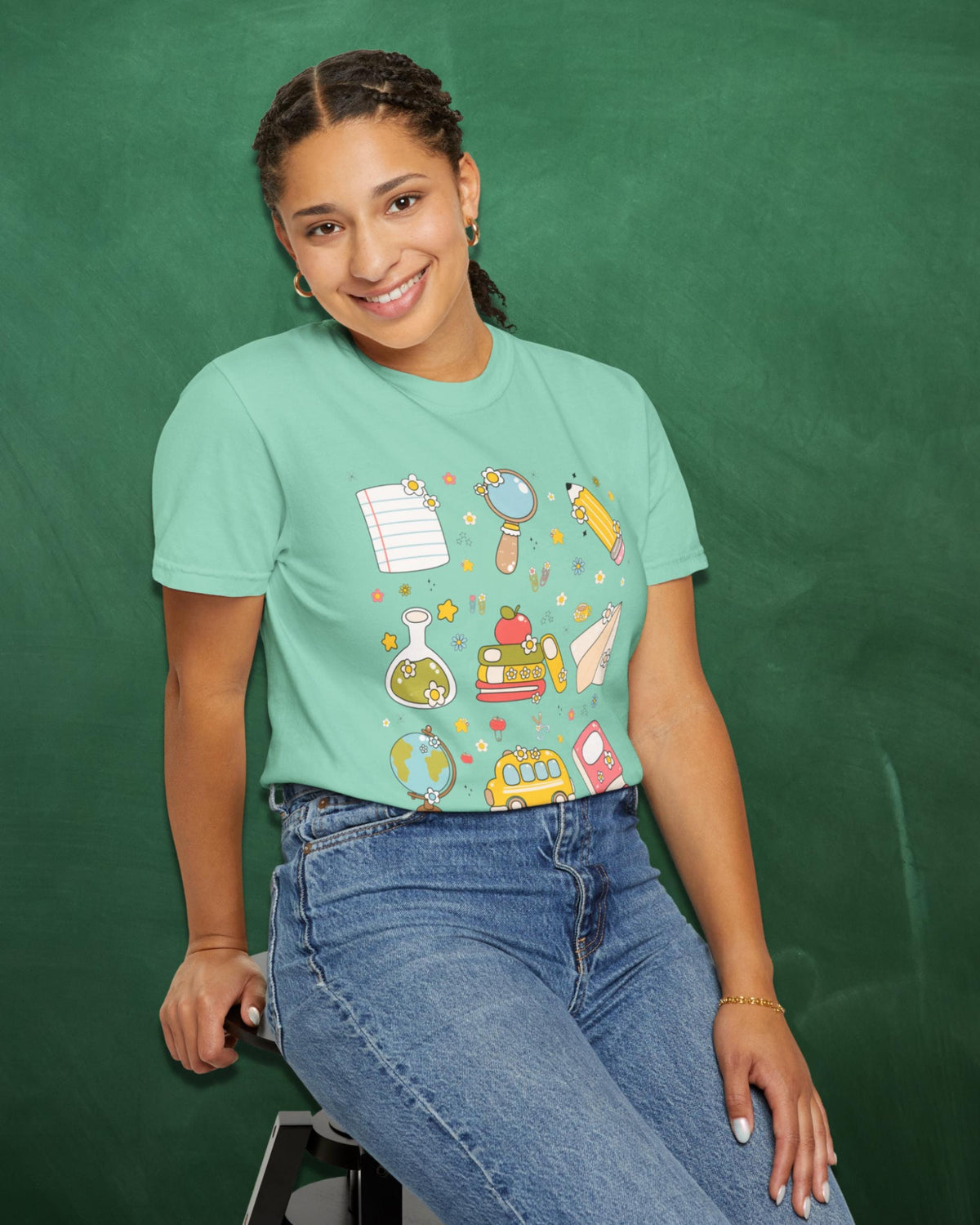 Cute Kindergarten Teacher Tee Shirt with Silly Retro Aesthetic School Supplies First Grade Teacher Tee with Flowers School Principal Shirt Graphic Tee – Warm & Stylish · Trending Graphic Apparel