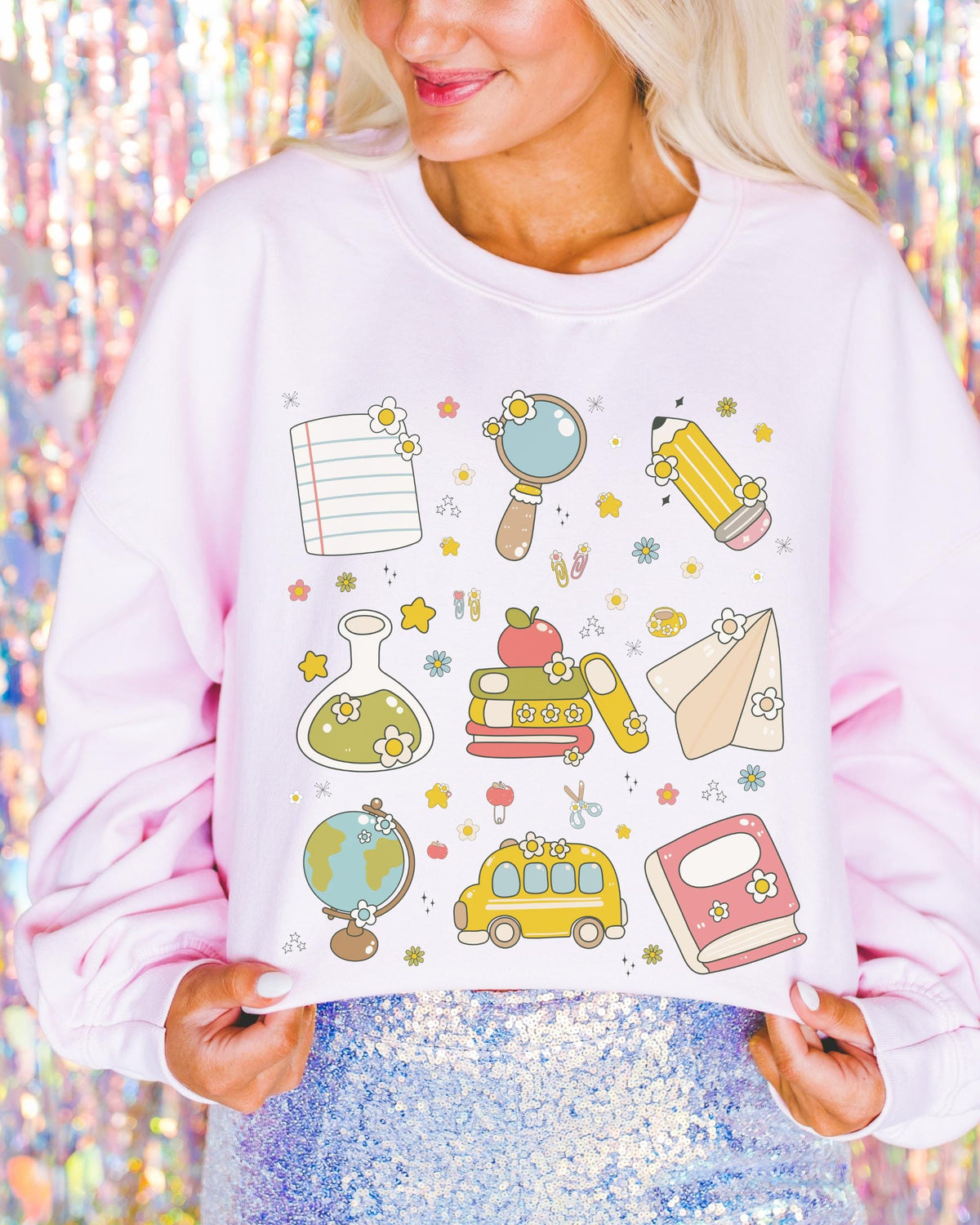 Cute Kindergarten Teacher Sweatshirt Silly Retro Aesthetic School Supplies Floral First Grade Teacher Crewneck School Principal Shirt Sweatshirt – Bold Style · Great Gift For Fans