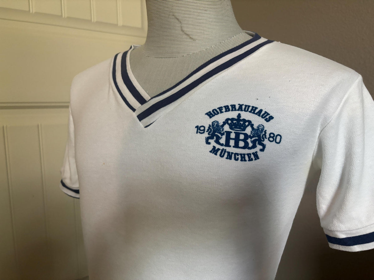 Vintage 8039s Hofbrauhaus Munchen 1980 V neck T shirt S Graphic Tee – Premium Graphic · Great Gift For Fans