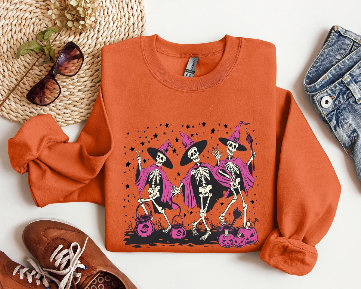 Dancing Skeleton Sweatshirt Pumpkin Sweater Pumpkin Skeleton Shirt Fall Sweatshirt Halloween Party Sweatshirt Spooky Season Sweatshirt Sweatshirt – Everyday Comfort · Trending Graphic Apparel