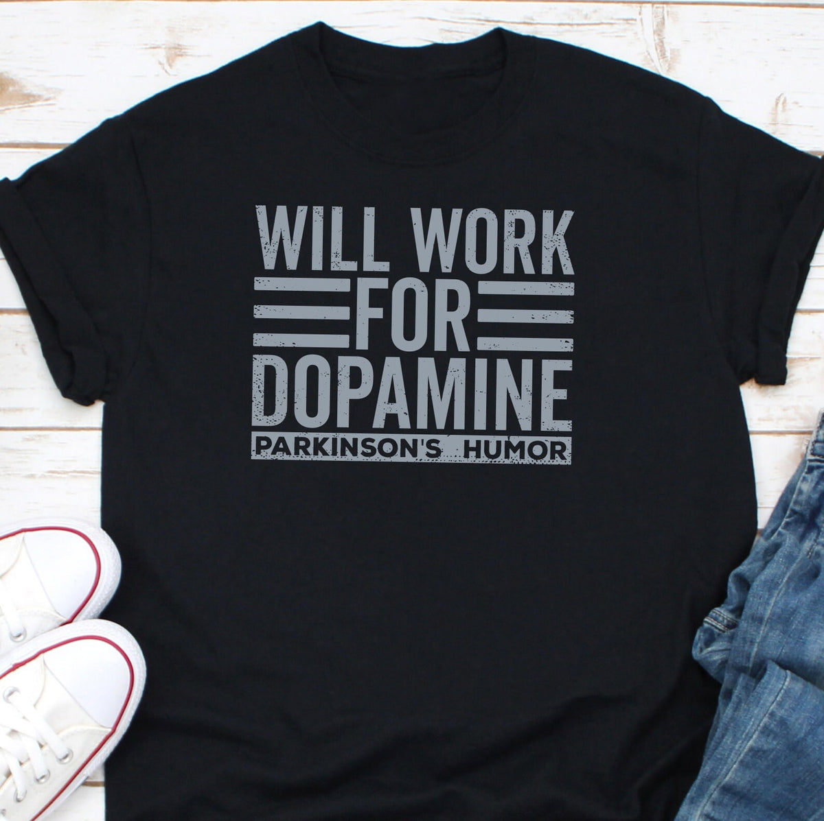 Will Work For Dopamine Parkinson39s Humor Shirt Fuck Parkinson39s Shirt Parkinson Disease Awareness Shirt Parkinson Disorder Shirt Graphic Tee – Easygoing Wear · High-Quality Print