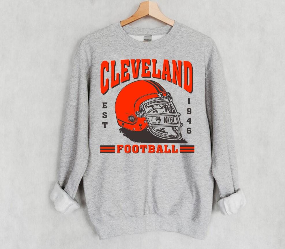 Retro Cleveland Football Est 1946 Vintage Sport Grey Sweatshirt Cleveland Football Team Helmet 90s Hoodie Football Retro Sweatshirt Hoodie – Cozy Vibes · Perfect For Daily Wear