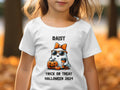 Personalized Girls Halloween TShirt Cute Ghost and Pumpkins Trick or Treat 2024 Custom Name Tee Fun Halloween Outfit Graphic Tee – Bold Style · Top Pick For Any Outfit