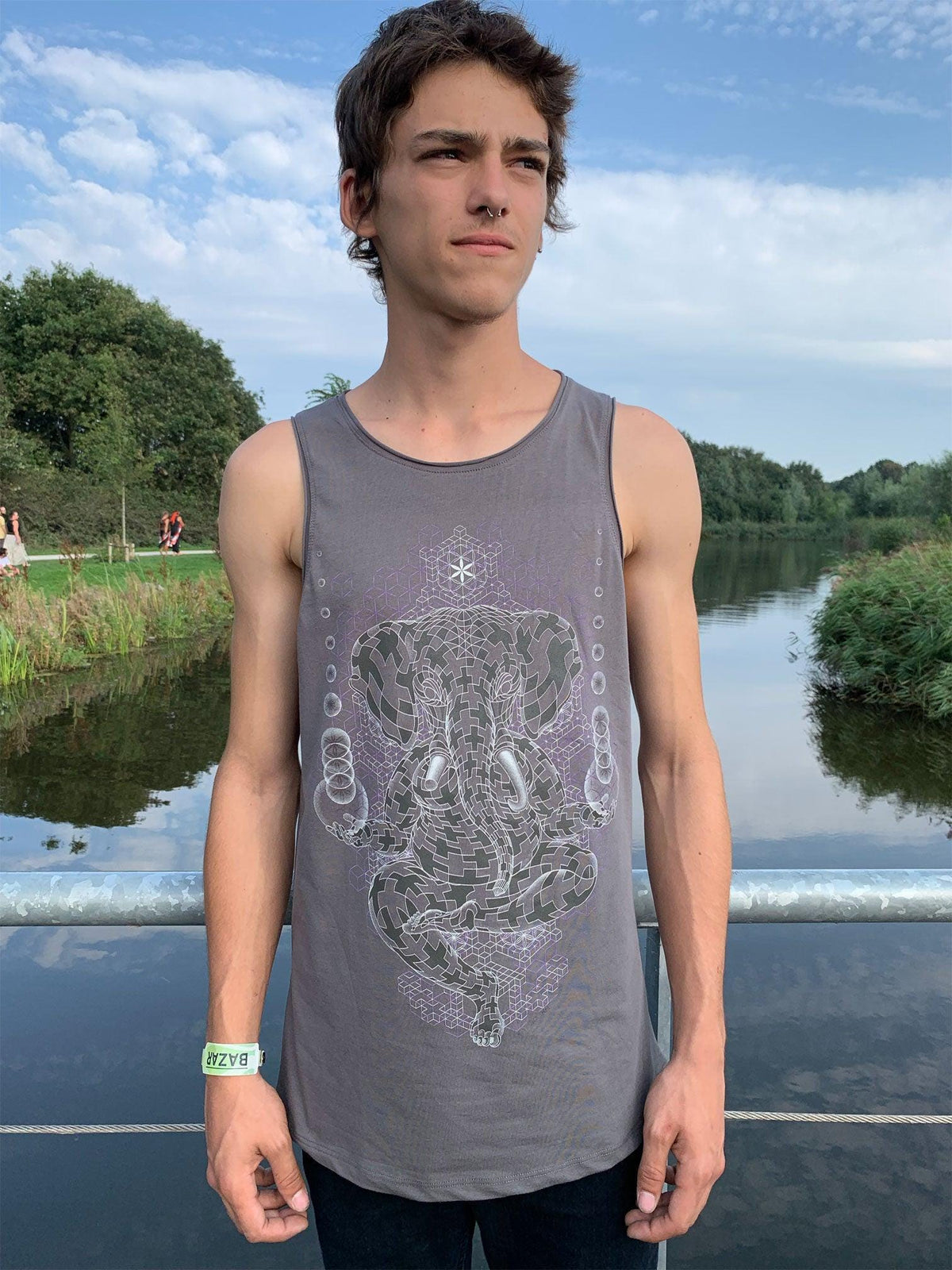 Ganesh Men Tank Top Grey Burning Men Festival Wear Black Cotton Tanktop Psychedelic Psy Trance Festival Clothing Escher Tank Top – Fan Favorite · High-Quality Print