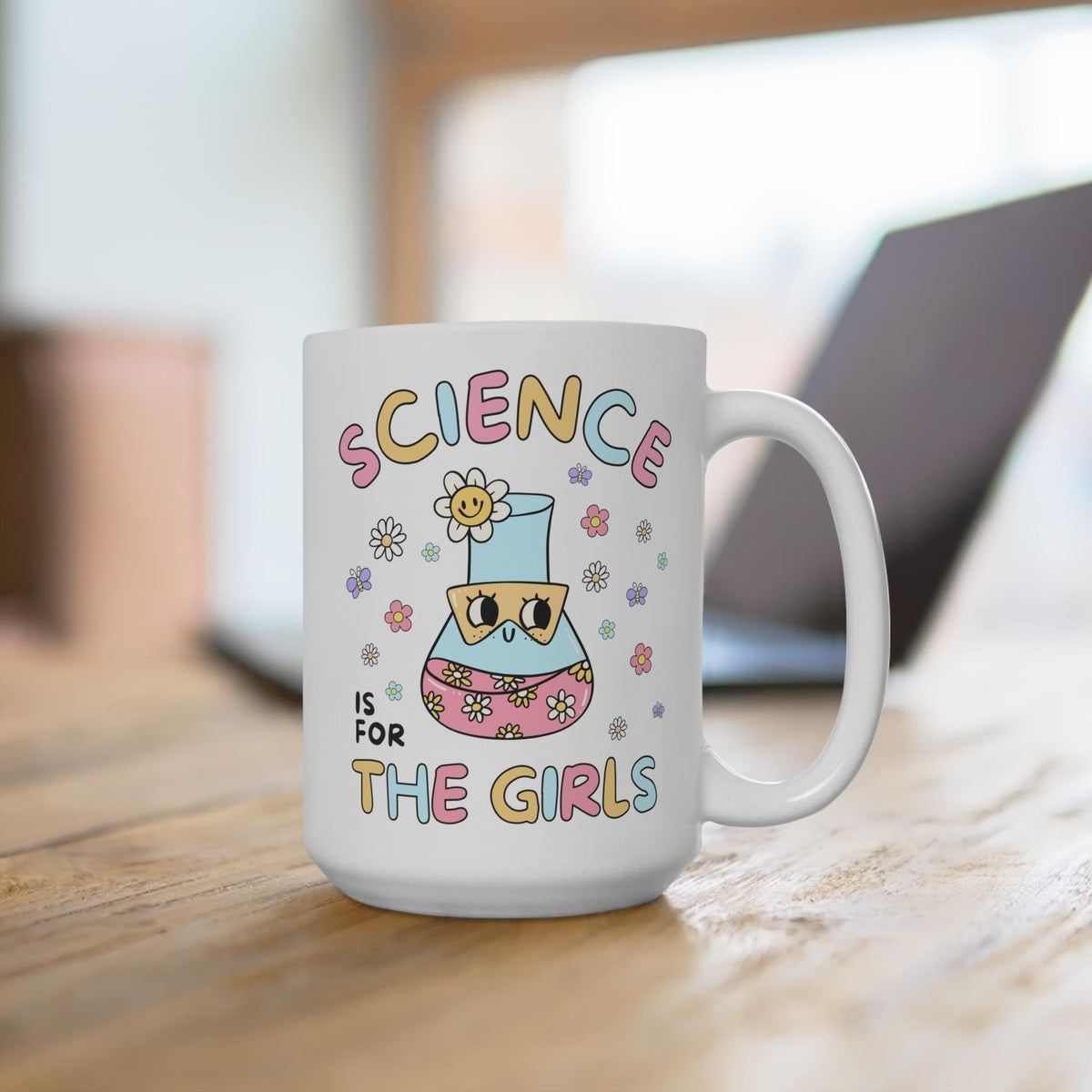 Cute Science Teacher Mug Science Lover Gift for Elementary School Daughter Who Loves Flowers and Science Colorful Pastel Goth 15 Oz Mug Graphic Tee – Everyday Comfort · Trending Graphic Apparel