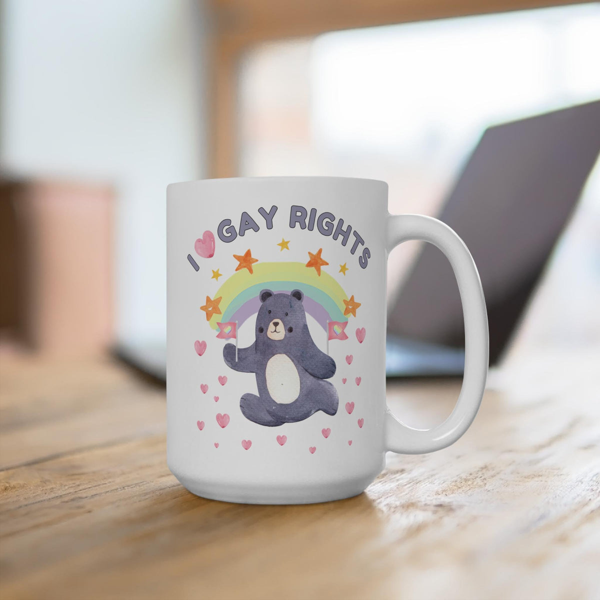 Adorable Gay Rights 90s Aesthetic Coffee Mug Colorful Kitschy Rainbow Cottagecore Bear I Love Gay Rights Cute 15 Oz Mug for Gay Ally Graphic Tee – Easygoing Wear · Must-Have Style