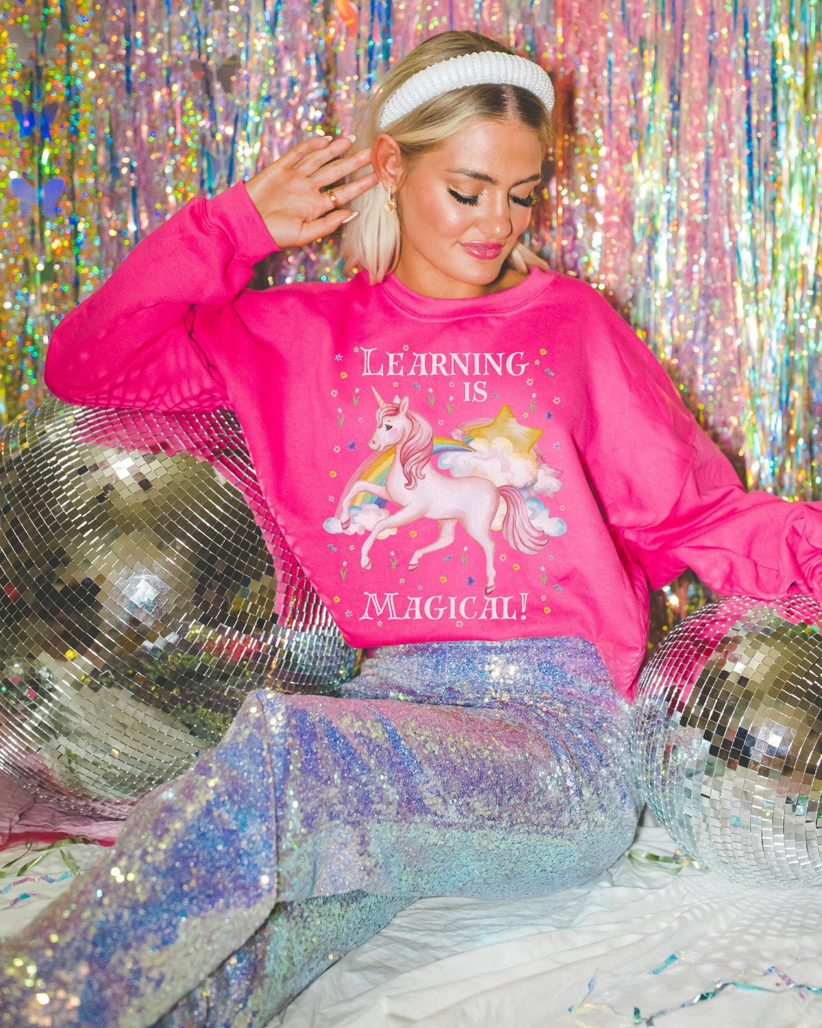 Cute Kindergarten Crew Sweatshirt Learning is Magical School Principal Shirt with Stars 90s Aesthetic School Librarian Gift Boho Unicorn Sweatshirt – Soft Feel · Must-Have Style