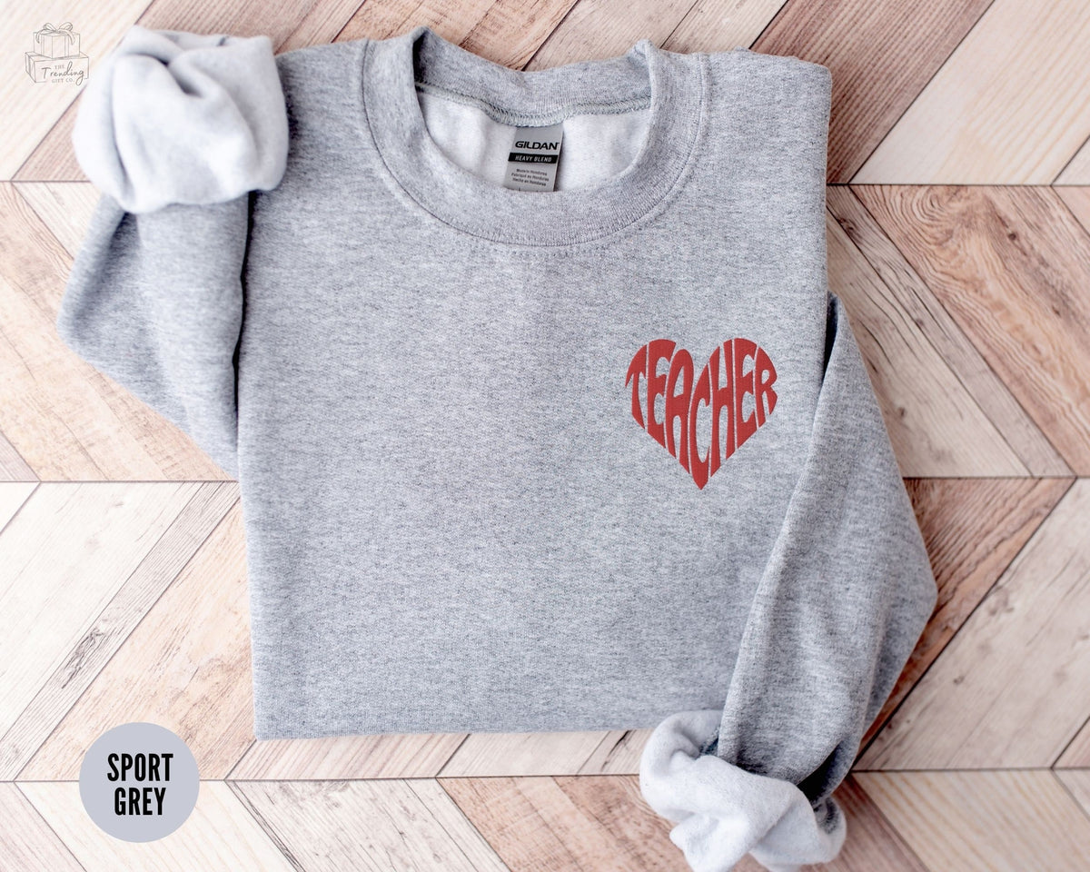 Embroidered Teacher SweatshirtRetro Embroidered Heart First Day of School New Teacher Gift Teaching Sweatshirt Cute Fall Teach Crewneck Sweatshirt – Feel-Good Design · Perfect For Daily Wear