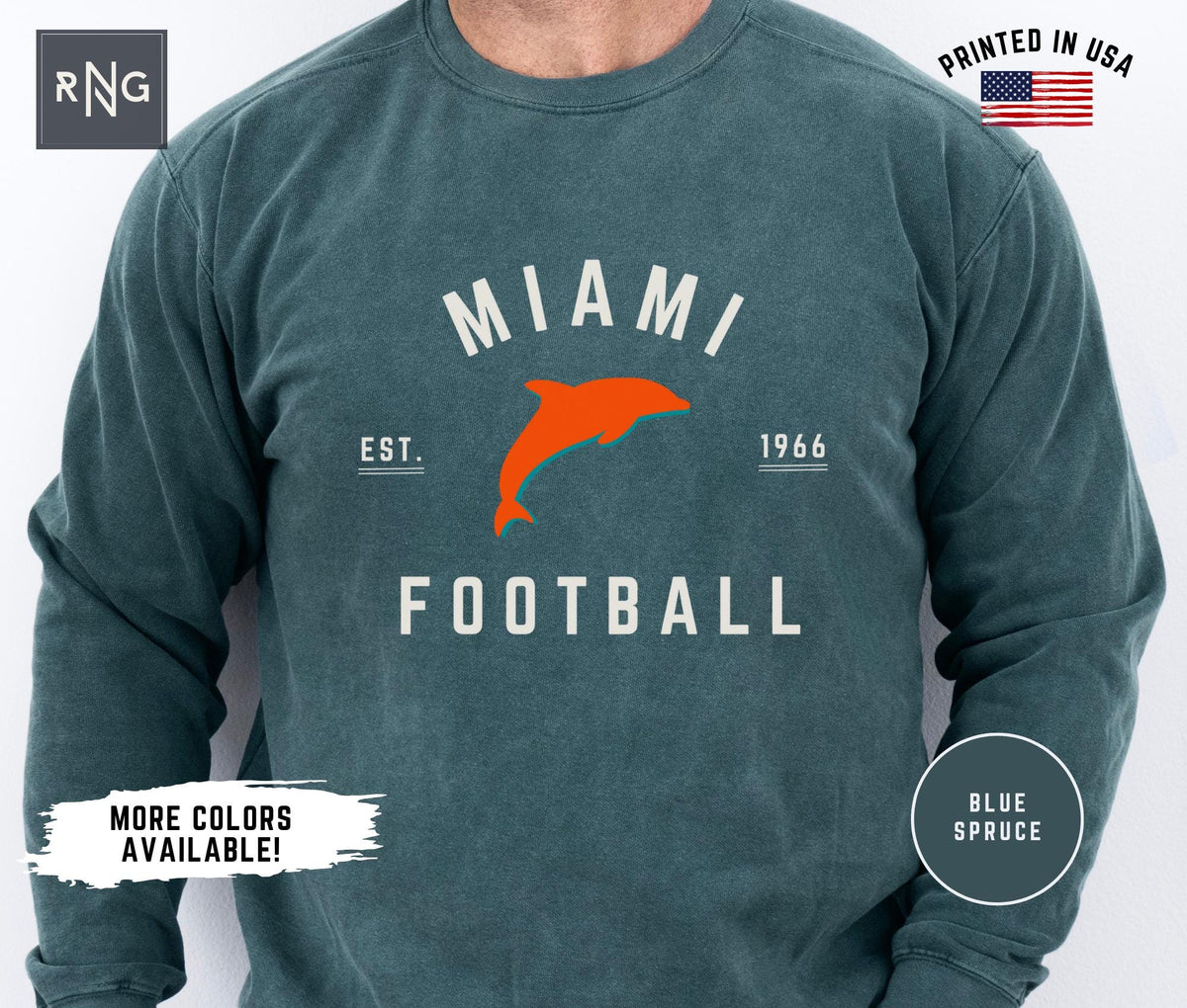 Miami Football Shirt Dolphin Football Gameday Sweatshirt Miami Football Crewneck Miami Sports Apparel Retro Dolphin Football Fan Gift Sweatshirt – Fan Favorite · Trending Graphic Apparel