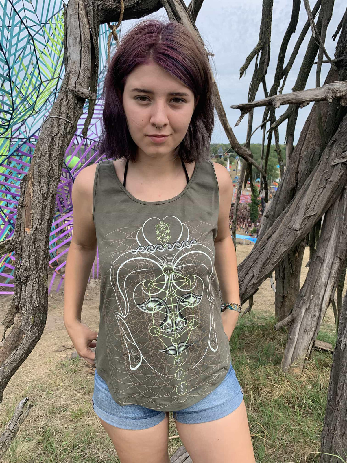 Psychedelic Top for Women Silk Screen Printed BUDDHA Visionary Shirt Active Wear Yoga Top Spiritual Clothing Buddha Shirt Khaki Graphic Tee – Everyday Comfort · High-Quality Print
