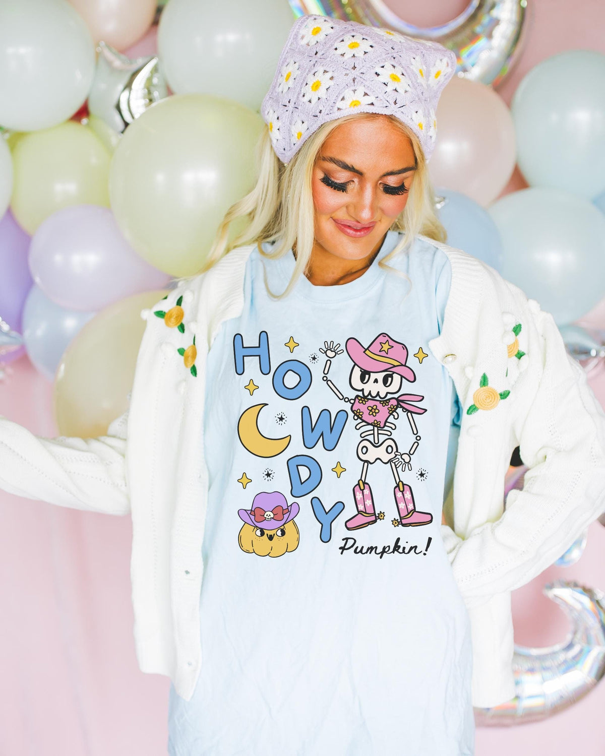 Cute Halloween Tee Shirt with Boho Western Skeleton and Groovy Retro Pumpkin Adorable Y2K Aesthetic 90s Throwback Shirt for Spooky Season Graphic Tee – Easygoing Wear · Great Gift For Fans