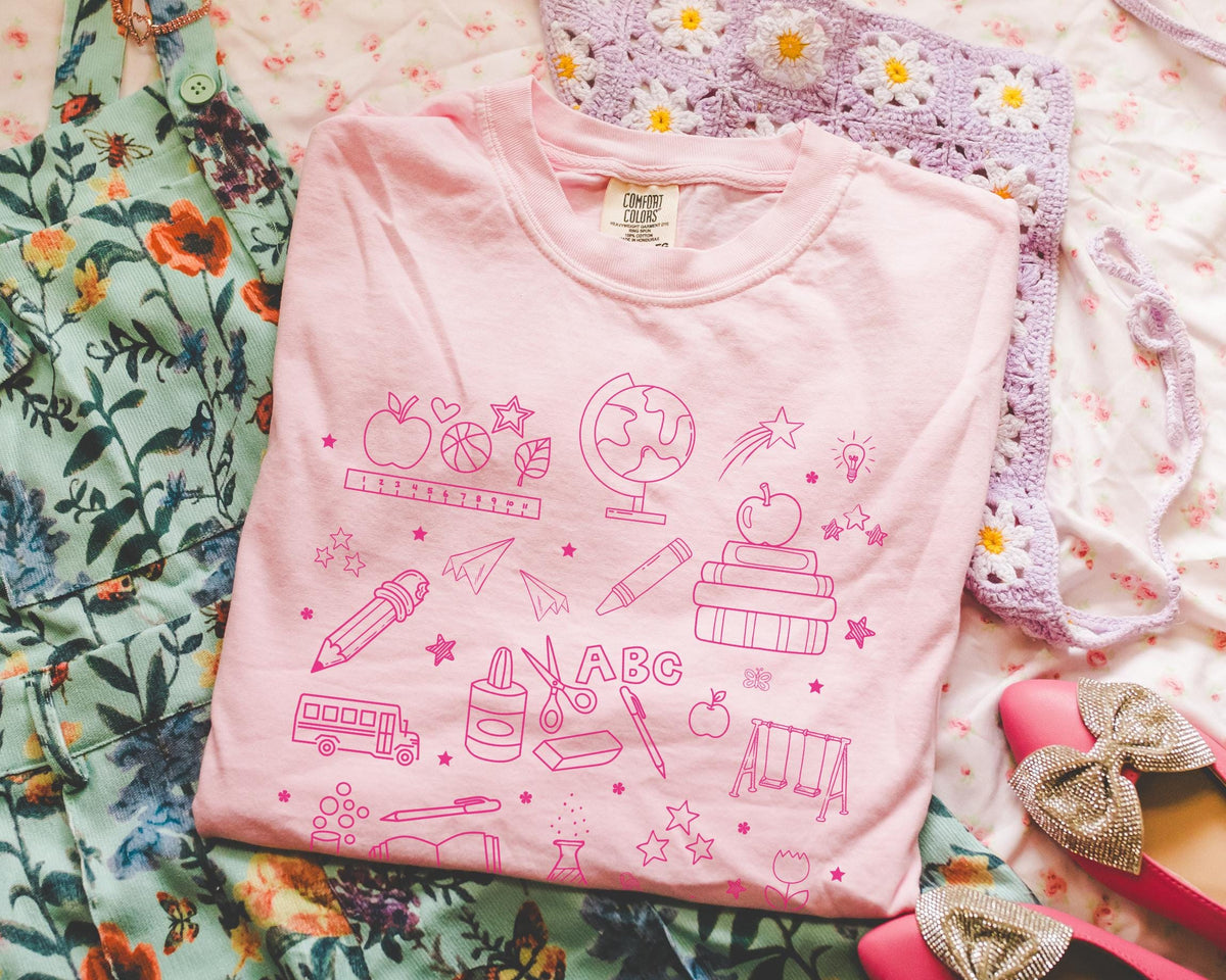 Cute Back To School Teacher Tee Shirt with Peppy Y2K Tattoo Aesthetic Kindergarten Crew Teacher School Principal Gift First Day of School Graphic Tee – Aesthetic Look · High-Quality Print