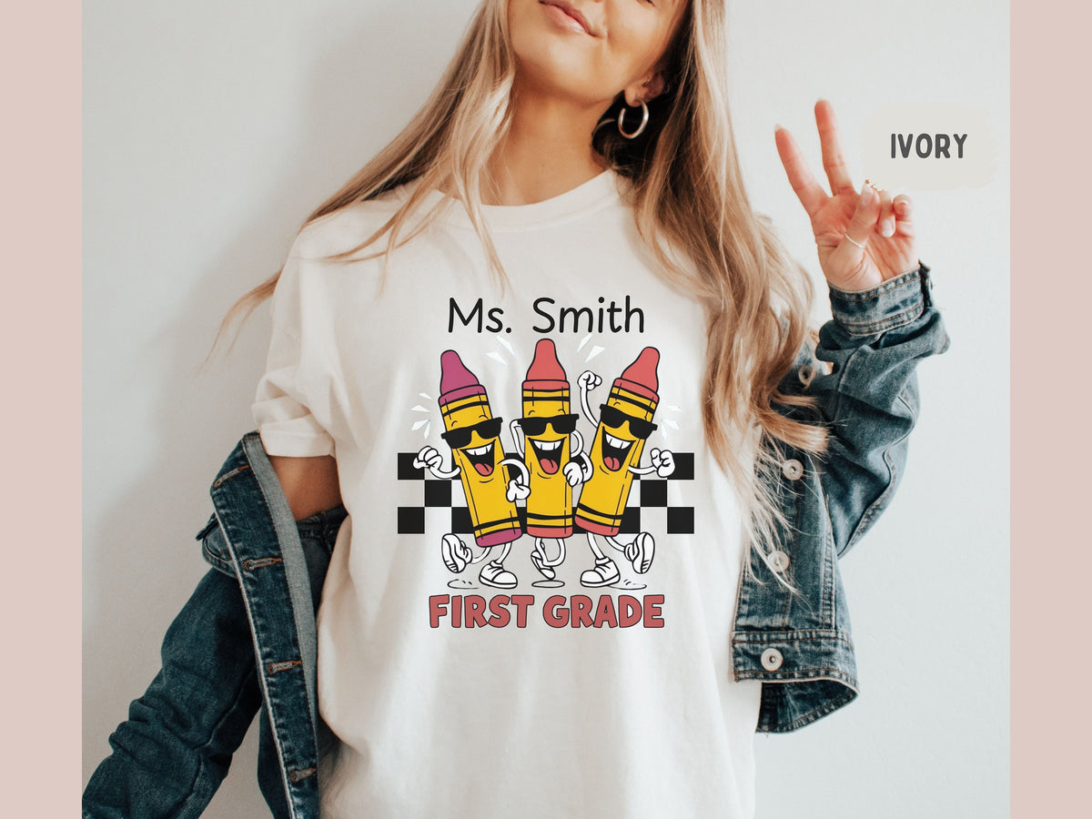 Custom First Grade Teacher Comfort Colors Shirt Personalized 1st Grade Teacher Shirt First Day School 1st Grade TShirt First Grade TShirt Graphic Tee – Bold Style · Great Gift For Fans
