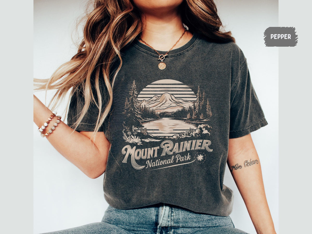 Vintage Mount Rainier National Park shirt Washington Tshirt Mount Rainier National Park gifts Mount Rainier Souvenir Hiking Camping gift Graphic Tee – Soft Feel · High-Quality Print